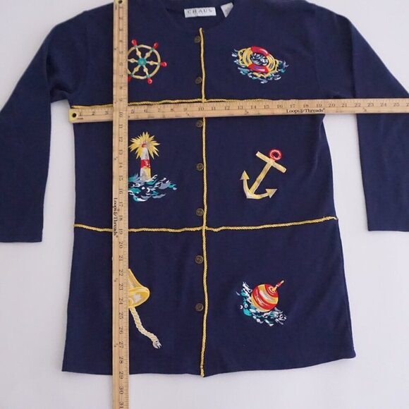 Vintage Chaus Sport Navy Embroidered Nautical Boating Sailing Button Cardigan S - Picture 4 of 13